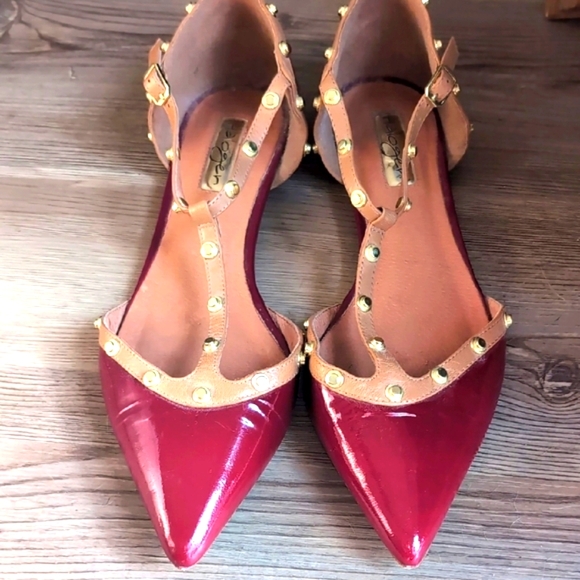 Red Patent Leather Studded Flats - Picture 1 of 6